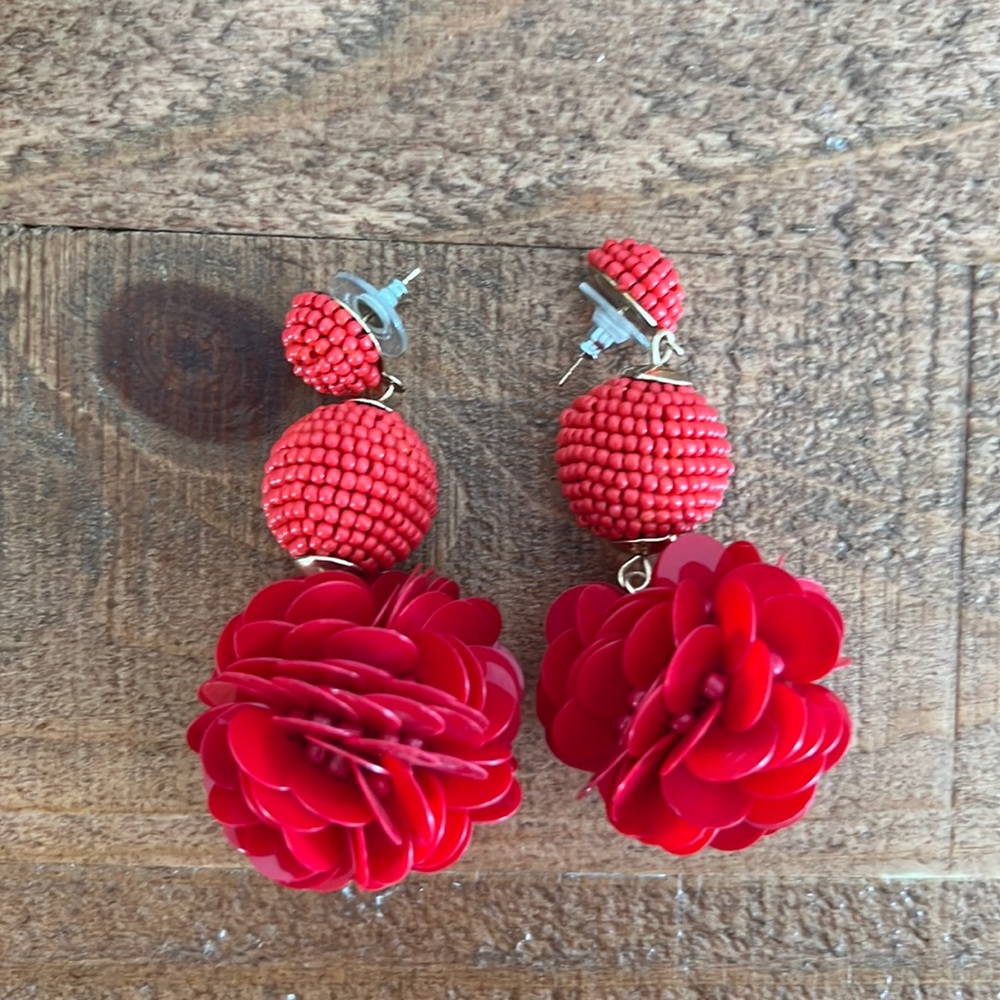 Betteridge Red Flower & Bead Earrings